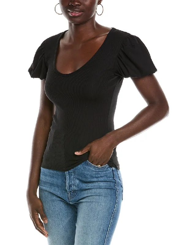 Nation LTD Nico Puff Sleeve V-Neck T-Shirt Graphic T-Shirt Round Neck Polyester