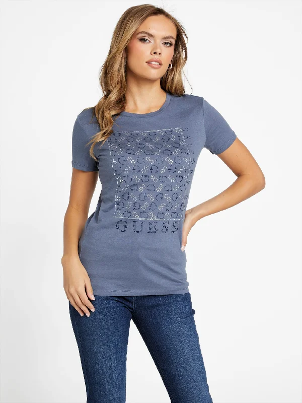 Naty Crewneck Rhinestone Tee Oversized T-Shirt Spandex breathable