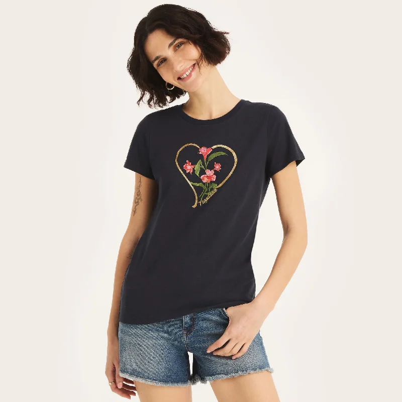 Nautica Womens Sustainably Crafted Glitter Hearted Flowers Graphic T-Shirt Sequined Glittery Shiny Nautica Womens Sustainably Crafted Glitter Hearted Flowers Graphic T-Shirt Sequined Glittery Shiny