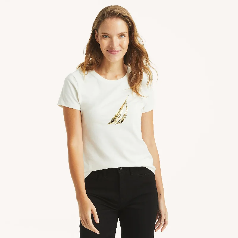 Nautica Womens Sustainably Crafted J-Class Sequin Graphic T-Shirt Ribbed T-Shirt High Neck Heavyweight Nautica Womens Sustainably Crafted J-Class Sequin Graphic T-Shirt Ribbed T-Shirt High Neck Heavyweight