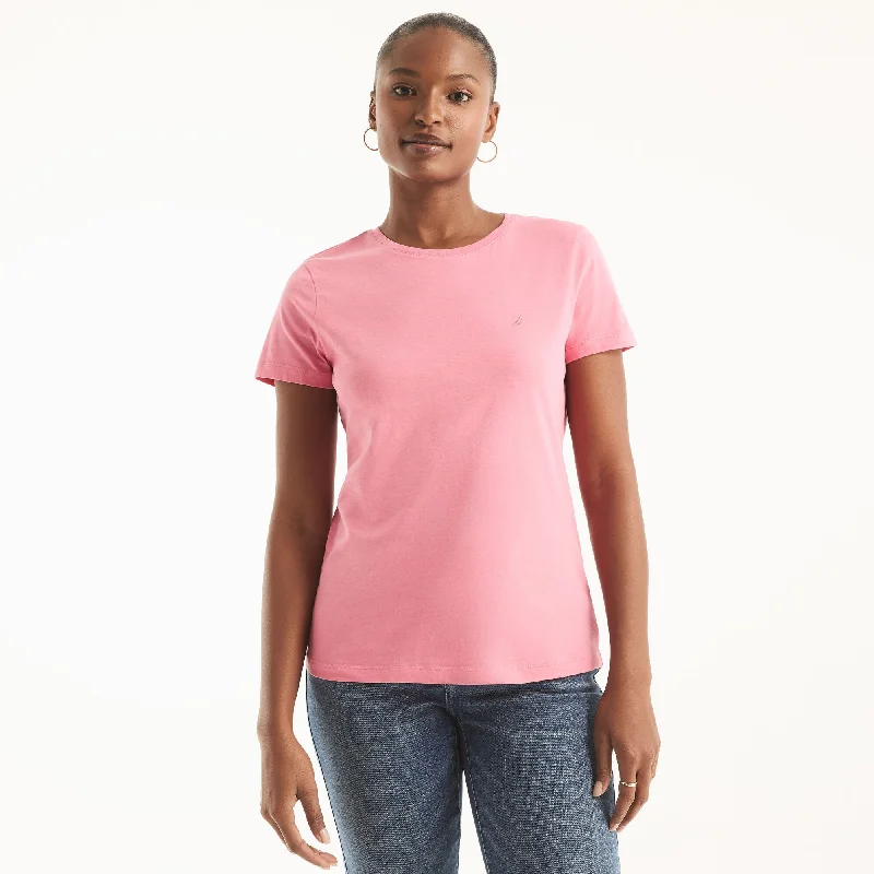 Nautica Womens Sustainably Crafted Solid Crewneck T-Shirt Satin Fabric Silk Fabric Chiffon Fabric