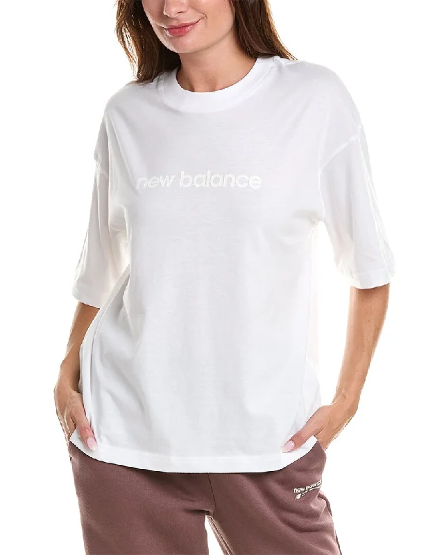 New Balance Oversized T-Shirt Notch Collar Peter Pan Collar Cowl Neck