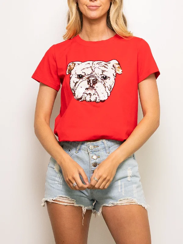 Red Bulldog Head tee Striped Floral Plaid