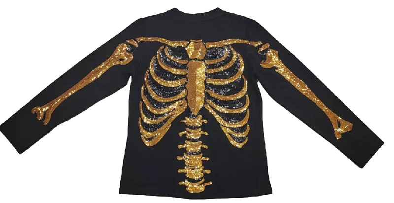 Sparkly Skeleton Tee - Black and Gold Sequined Glittery Shiny