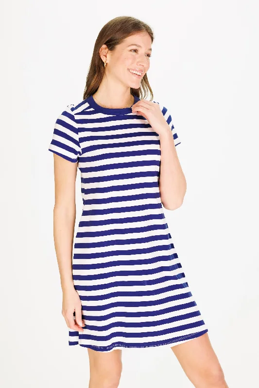 Tallie T-Shirt Dress in Navy and White Stripe Graphic Embroidered Appliqued