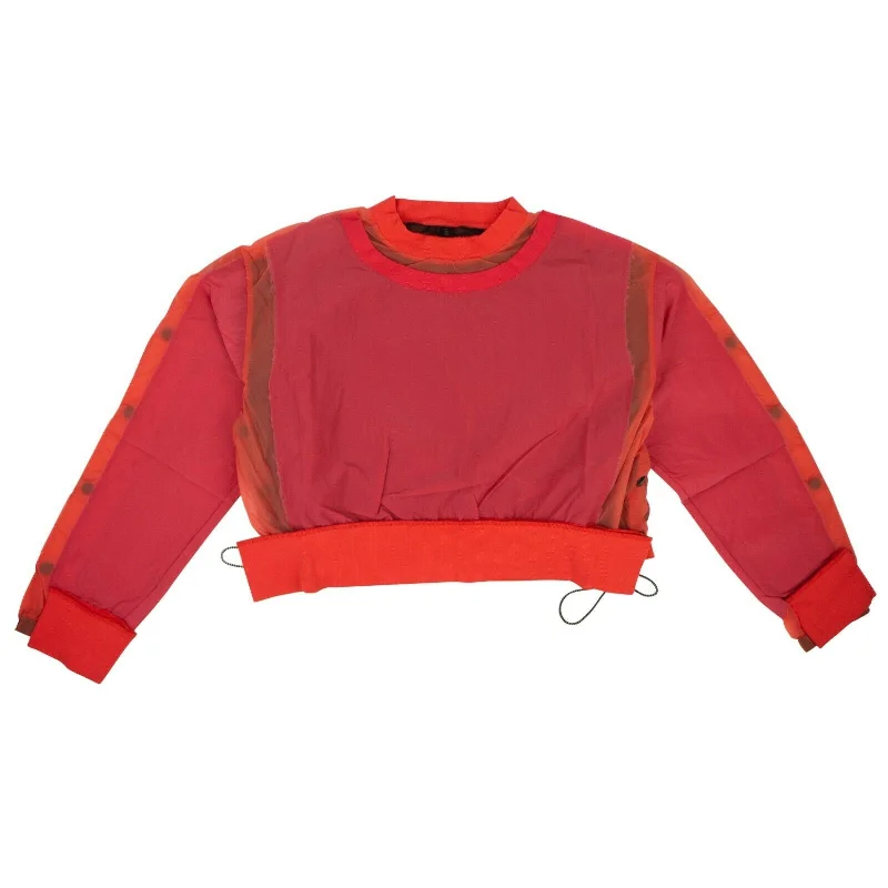 Unravel Project Nylon Double Panel T-Shirt - Red Asymmetrical Pockets Print