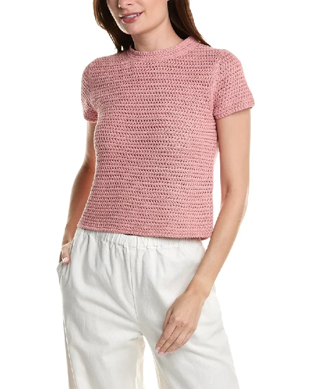 Vince Crochet T-Shirt Notch Collar Peter Pan Collar Cowl Neck