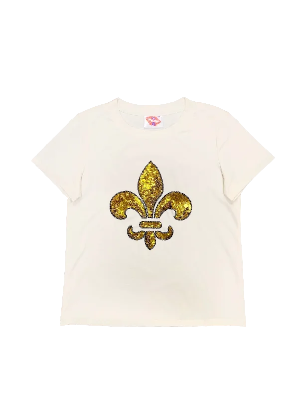 White Fleur De Lis Tee Graphic T-Shirt Round Neck Polyester