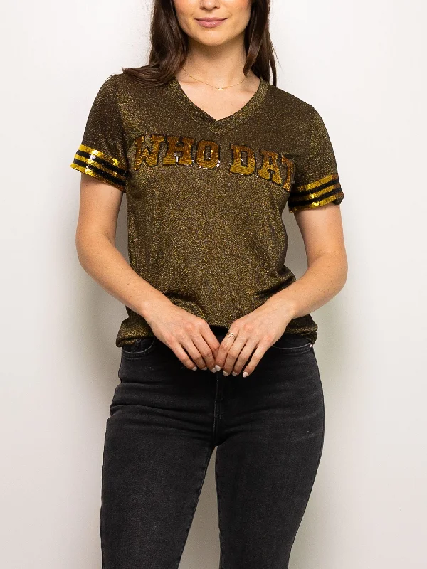 WHO DAT Glitter Tee Fleece Nylon Spandex