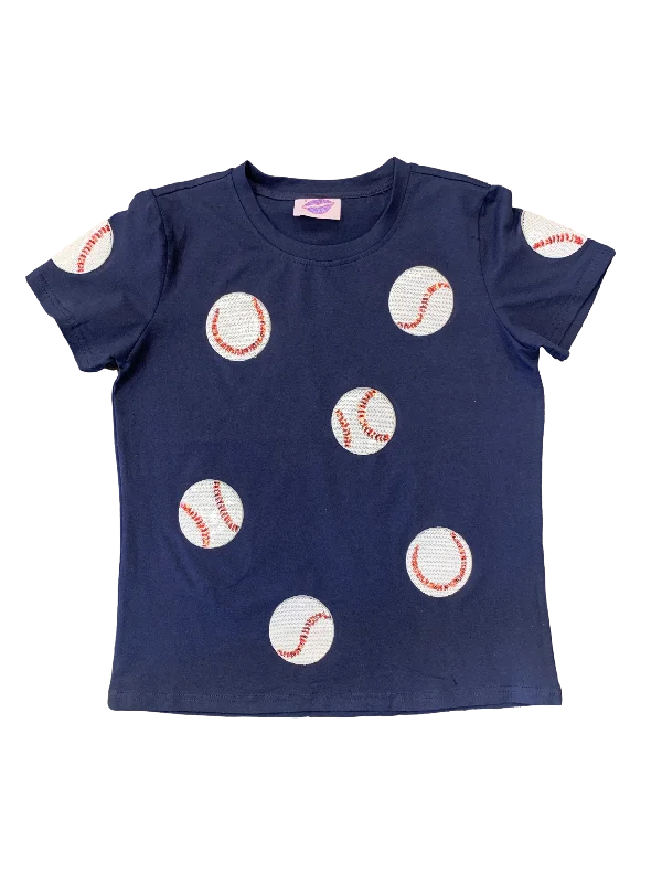 Fly Balls NAVY Blue Baseball Tee Plaid T-Shirt Polka Dot Checkered