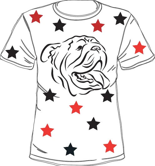 Star Struck Bulldog Outline Tee Collared T-Shirt Boat Neck A-Line