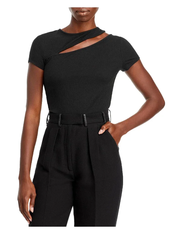 Womens Cut Out Ribbed Trim T-Shirt Casual Formal Business