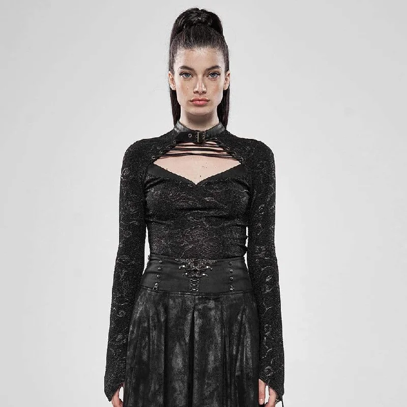 Women's Goth Cutout Toned Horn Sleeved Printed T-shirts Spandex Blend Rayon Blend Denim Blend Women's Goth Cutout Toned Horn Sleeved Printed T-shirts Spandex Blend Rayon Blend Denim Blend