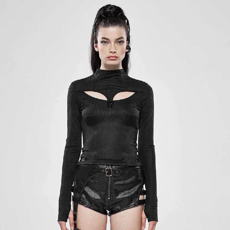 Women's Goth Hollow Out Long Sleeved Slim Fitted T-shirts Rayon Fabric Velvet Fabric Corduroy Fabric Women's Goth Hollow Out Long Sleeved Slim Fitted T-shirts Rayon Fabric Velvet Fabric Corduroy Fabric
