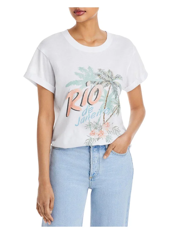 Womens Graphic Cuffed T-Shirt Lace Blend Ribbed Blend Corduroy Blend