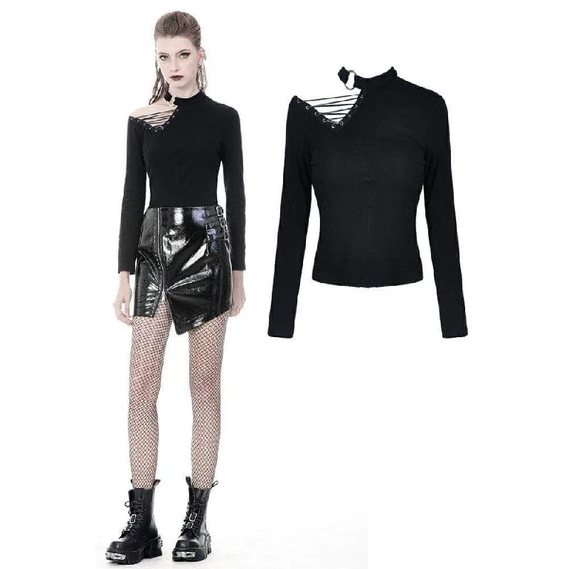 Women's Long Sleeved Ropes One Shoulder Sexy T-shirts Silk Blend Satin Velvet