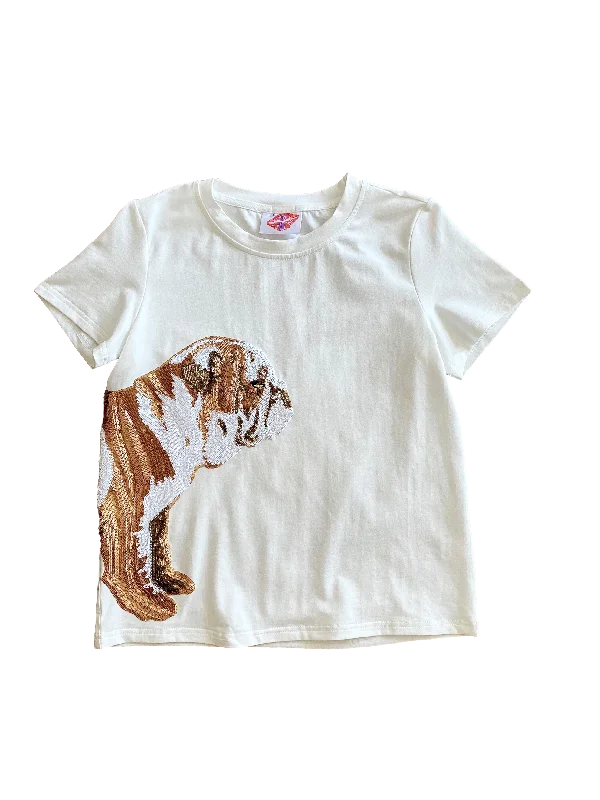 Wrap-Around Bulldog Tee Regular Print Jacquard Patchwork
