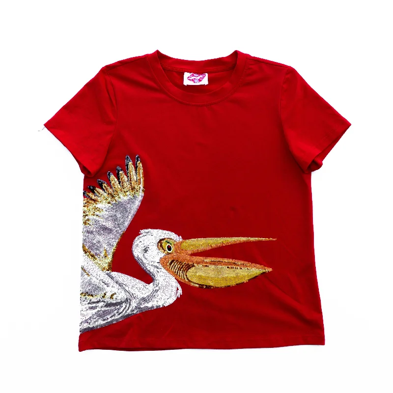 Wrap-Around Pelican Red Tee Handmade Hand-knitted Hand-woven