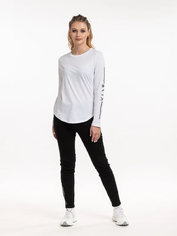 X.Lab Long Sleeve Tee - White Graphic Embroidered Appliqued