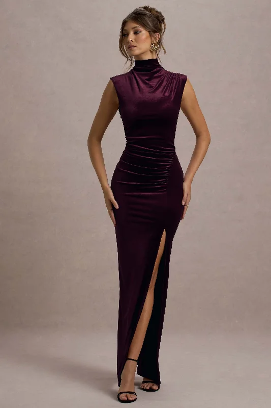 Abilene | Port Velvet High-Neck Split Maxi Dress Trendy Maxi Dress with Lace