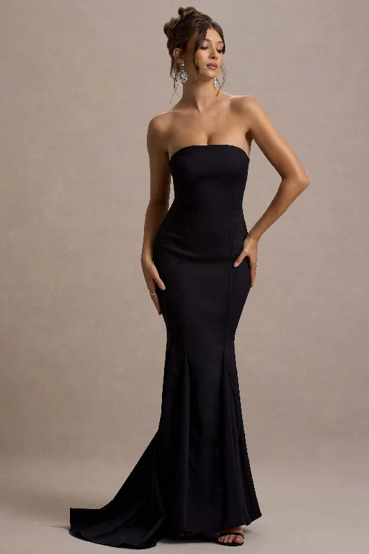 Adored | Black Strapless Structured Fishtail Maxi Dress Comfortable Plunging Neckline Maxi Dress Adored | Black Strapless Structured Fishtail Maxi Dress Comfortable Plunging Neckline Maxi Dress