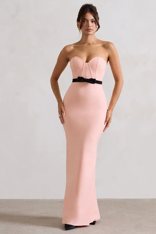 Albi | Pink Structured Strapless Corset Maxi Dress With Bow Fashionable Halter Neck Maxi Dress Albi | Pink Structured Strapless Corset Maxi Dress With Bow Fashionable Halter Neck Maxi Dress