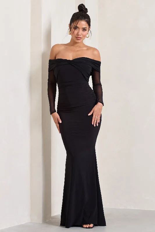 Alex | Black Bardot Twist Maxi Dress Chic Sleeveless Maxi Dress