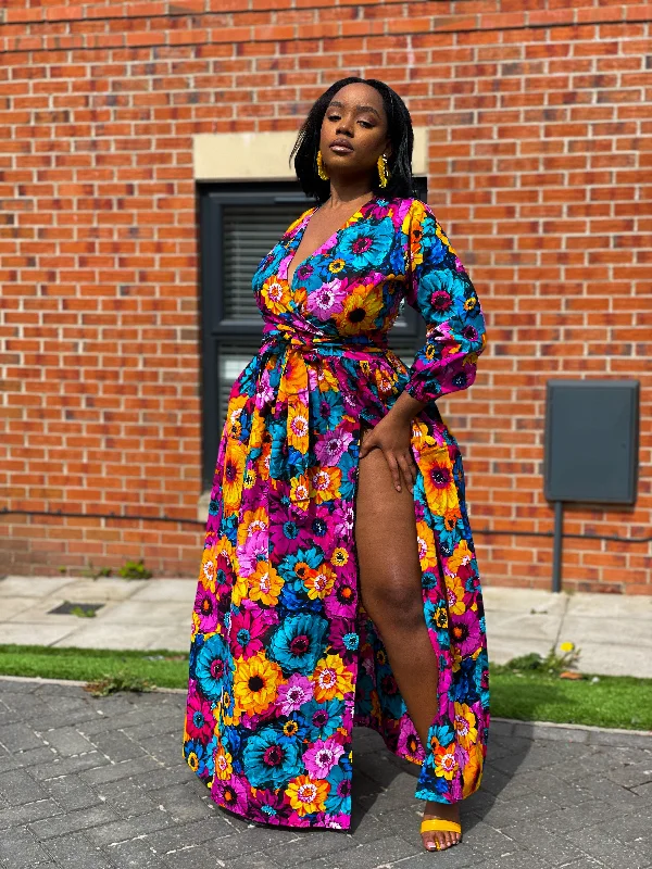 Avita Ankara Maxi Dress | Pink Floral Multicoloured African Print Fashionable Layered Maxi Dress Avita Ankara Maxi Dress | Pink Floral Multicoloured African Print Fashionable Layered Maxi Dress