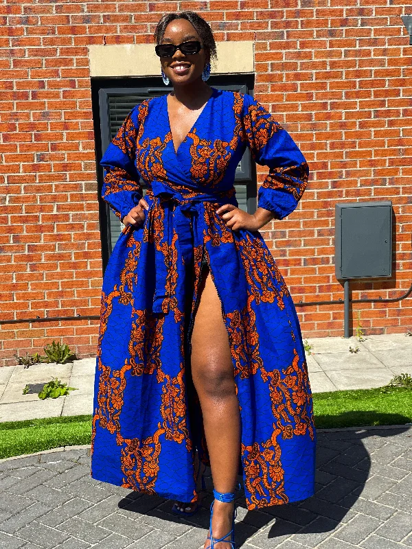 Bekky Ankara Maxi Dress | Blue and Orange African Print Fashionable Chiffon Tiered Maxi Dress Bekky Ankara Maxi Dress | Blue and Orange African Print Fashionable Chiffon Tiered Maxi Dress