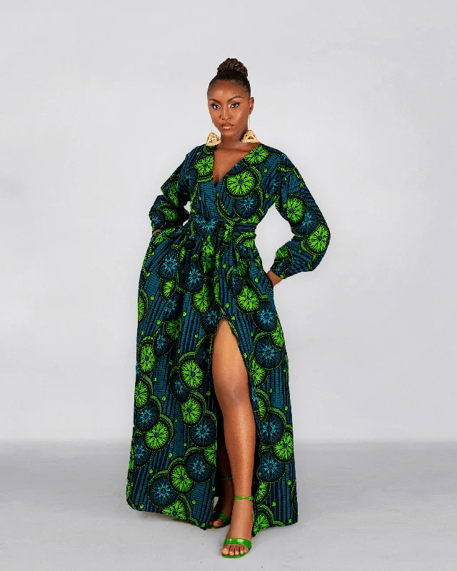 Bibi Ankara Maxi Dress | Green African Print Elegant Tiered Maxi Dress