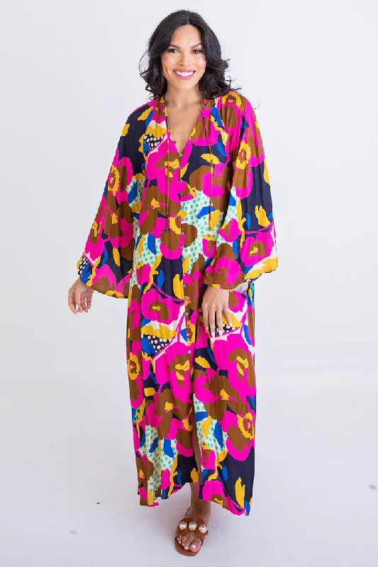 Big Floral Dot Kaftan Maxi Dress Trendy Maxi Dress with Straps