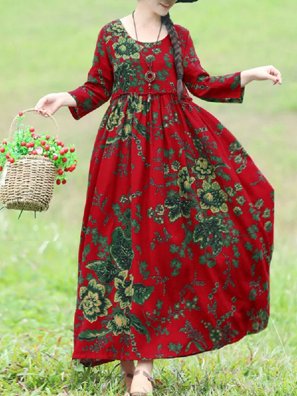 Bohemian Floral Printed Ruffles Pockets Loose Women Maxi Dress Stylish One-Shoulder Maxi Dress Bohemian Floral Printed Ruffles Pockets Loose Women Maxi Dress Stylish One-Shoulder Maxi Dress