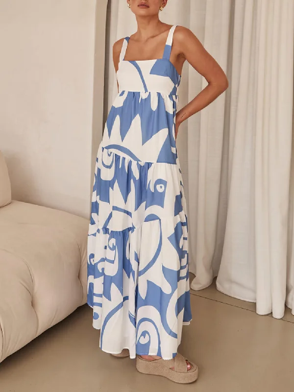 Bohemian Geometric Stylish Print Maxi Dress Comfortable Long-Sleeve Maxi Dress