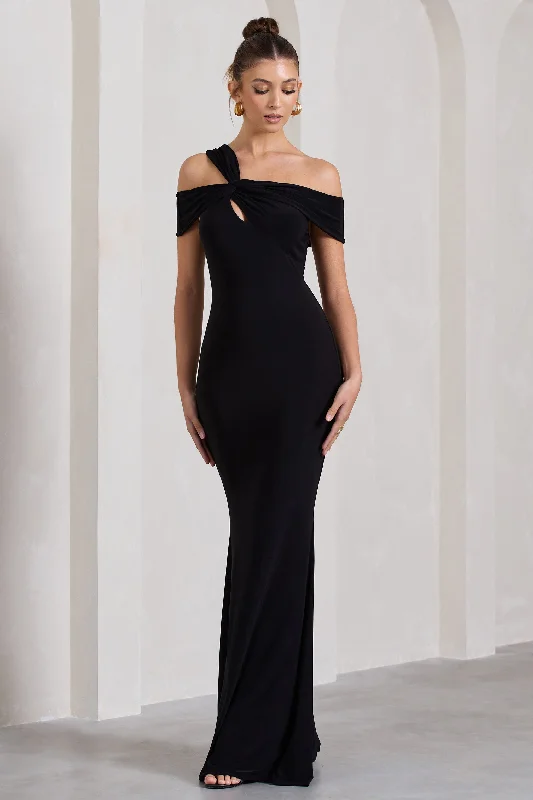 Captivating | Black Strappy Asymmetric Cut-Out Maxi Dress Chic Off-Shoulder Maxi Dress Captivating | Black Strappy Asymmetric Cut-Out Maxi Dress Chic Off-Shoulder Maxi Dress