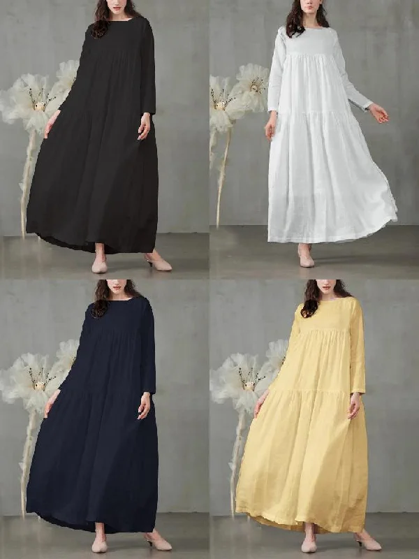 Casual Mustard Yellow Long Sleeve Loose Women Maxi Dress Comfortable Fit-and-Flare Maxi Dress Casual Mustard Yellow Long Sleeve Loose Women Maxi Dress Comfortable Fit-and-Flare Maxi Dress