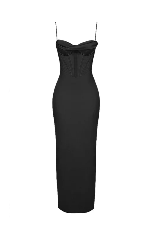 Charmaine Black Corset Maxi Dress by House of CB Stylish Button-Up Maxi Dress