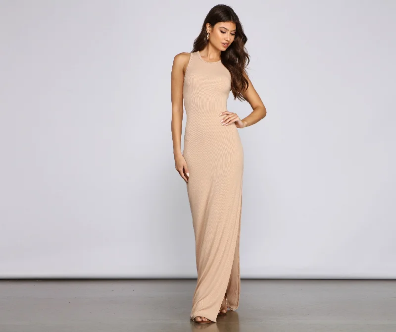 Chic High-Slit Stylish Basic Maxi Dress Trendy Off-Shoulder Ruffle Maxi Dress