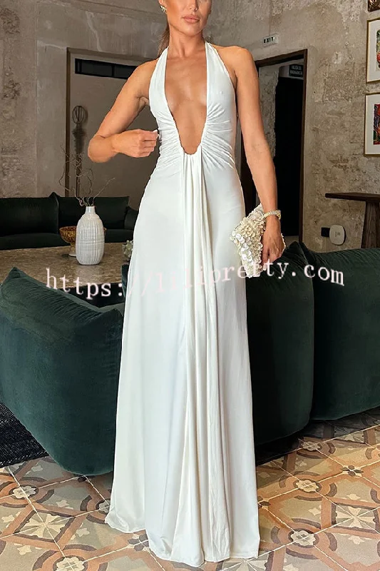 Sexy Silhouette Deep U-neck Halter Waterfall Sash Drape Maxi Dress Comfortable Plunging Neckline Maxi Dress Sexy Silhouette Deep U-neck Halter Waterfall Sash Drape Maxi Dress Comfortable Plunging Neckline Maxi Dress