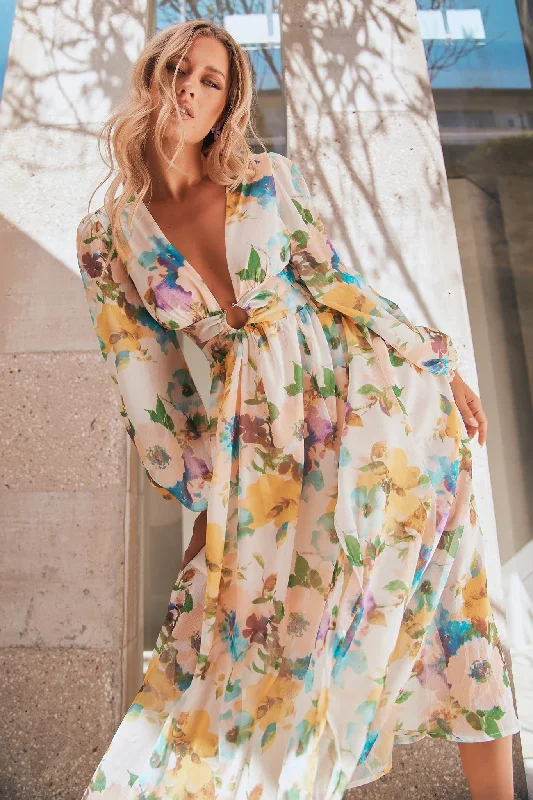 Classic Crew Maxi Dress - Multi Cozy Ruffle Sleeve Maxi Dress
