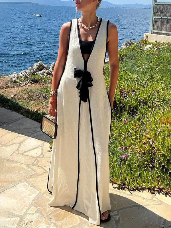 Contrast Color Self-Tie Charming Flowy Oversized Maxi Dress Comfortable Flowy Maxi Dress Contrast Color Self-Tie Charming Flowy Oversized Maxi Dress Comfortable Flowy Maxi Dress
