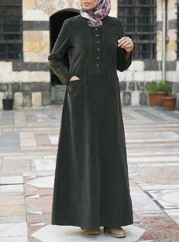 Corduroy Adila Maxi Dress Stylish Pleated A-Line Maxi Dress