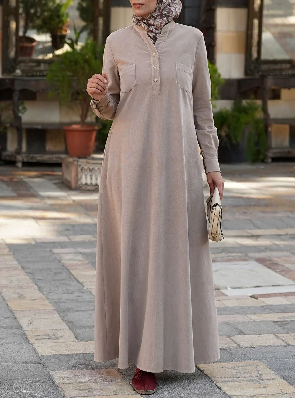 Corduroy Pocketed Maxi Dress Stylish Longline Maxi Dress