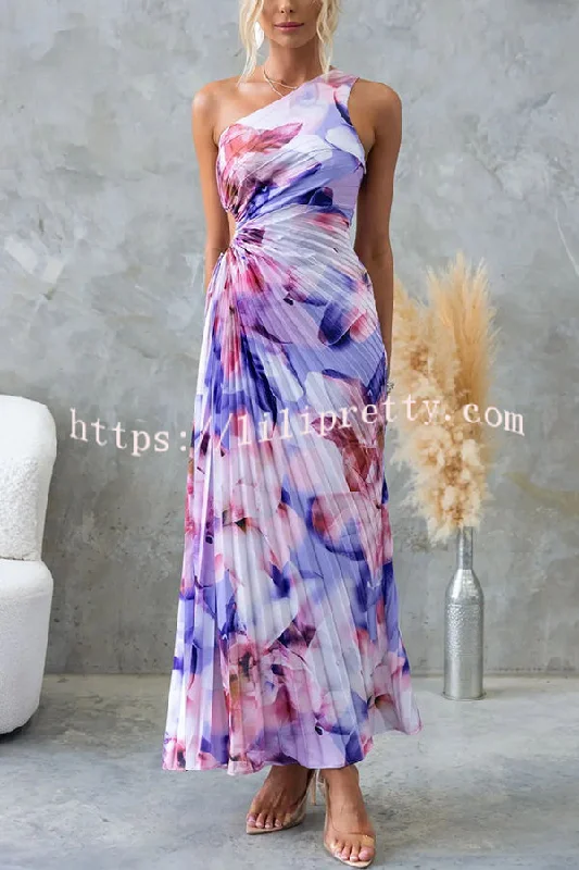 Laken Floral Print One Shoulder Adjustable Tie Cutout Pleated Maxi Dress Trendy Floral Print Maxi Dress Laken Floral Print One Shoulder Adjustable Tie Cutout Pleated Maxi Dress Trendy Floral Print Maxi Dress