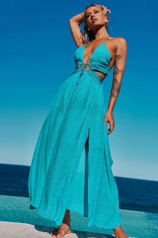 Dolly Maxi Dress - Aqua Elegant Lace Maxi Dress