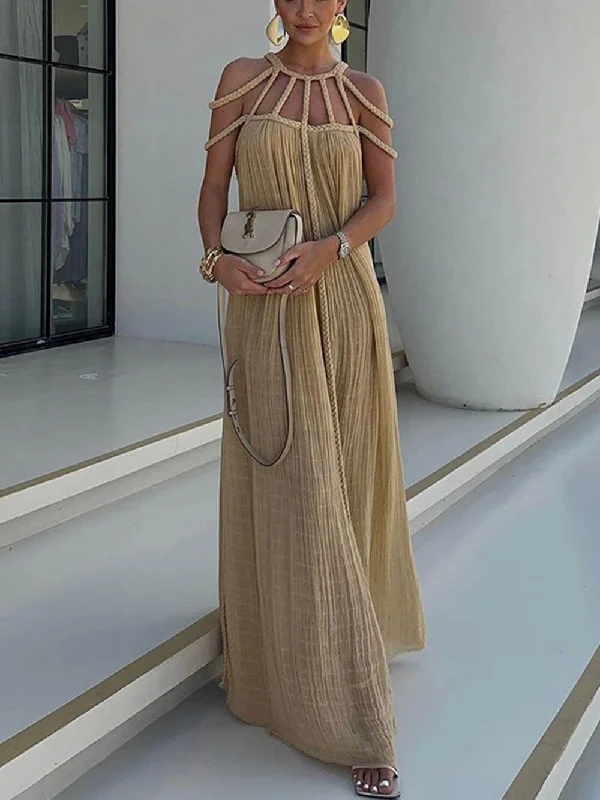 Draped Braids Cover Charming Up Maxi Dress Comfortable Pleated Maxi Dress
