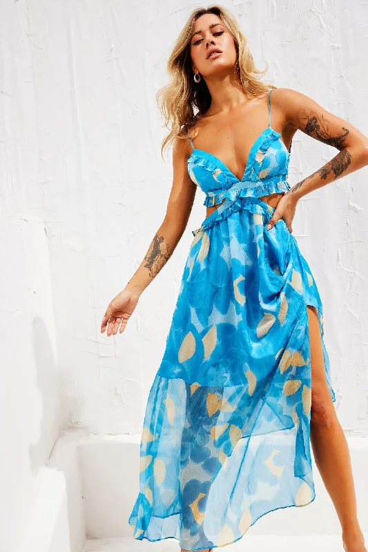 Early Sunset Maxi Dress - Aqua Comfortable Ruffle Hem Maxi Dress