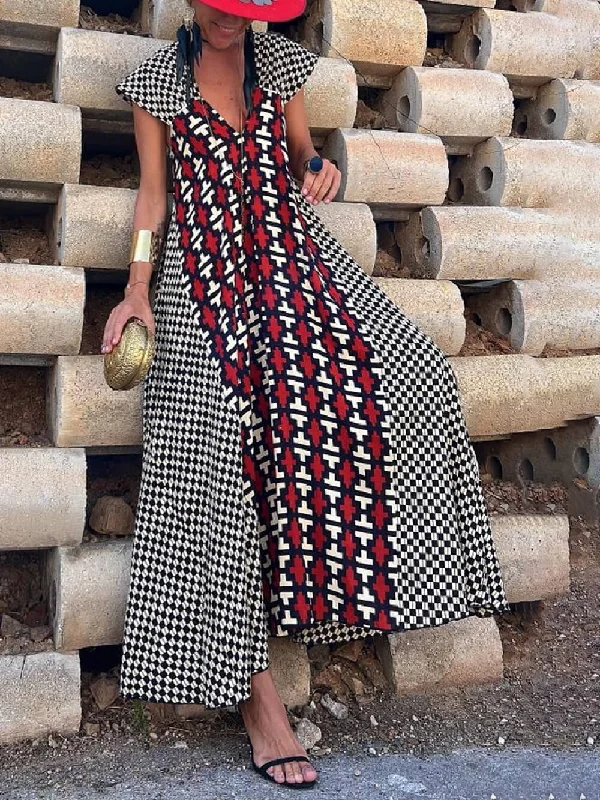 Ethnic Unique Print Ruffle Graceful Sleeve A-line Maxi Dress Chic Sleeveless Maxi Dress Ethnic Unique Print Ruffle Graceful Sleeve A-line Maxi Dress Chic Sleeveless Maxi Dress