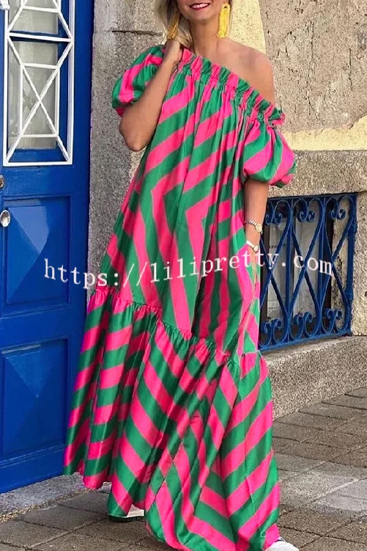 Exquisite Striped Patchwork Bell Sleeve Pocket Maxi Dress Comfortable Ruffle Maxi Dress Exquisite Striped Patchwork Bell Sleeve Pocket Maxi Dress Comfortable Ruffle Maxi Dress