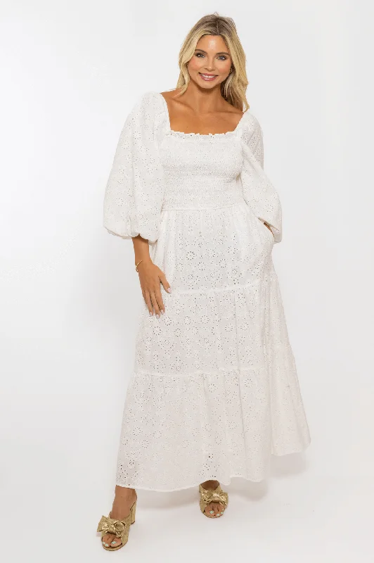 Eyelet Bow Back Maxi Dress Stylish Pleated A-Line Maxi Dress