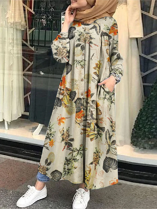 Floral Leaf Printed Button Down Front Kaftan Tunic Pockets Women Maxi Dress Cozy Maxi Dress with Slit Floral Leaf Printed Button Down Front Kaftan Tunic Pockets Women Maxi Dress Cozy Maxi Dress with Slit